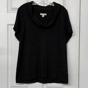 Coldwater Creek Wool Blend Cowl Neck Sweater Short Sleeve Charcoal Gray Sz XL 18